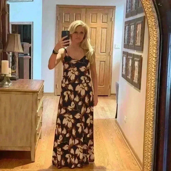 Evereve Alison Joy Maxi Dress Navy Cream Brown Excellent Cond. Size S. - Picture 7 of 10